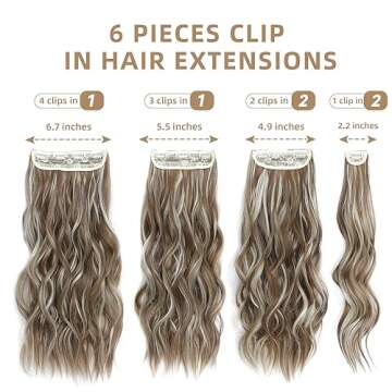 FLIACE Hair Extensions Clip ins, 6 PCS Wavy Extensions, Light Brown&Ash Blonde Thick Hairpieces, Ble...