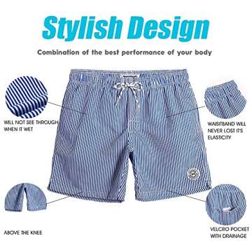 maamgic Mens Swim Trunks Quick Dry Swim Shorts with Mesh Lining Funny Swimwear Bathing Suits Blue Striped Large