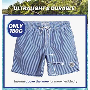 maamgic Mens Swim Trunks Quick Dry Swim Shorts with Mesh Lining Funny Swimwear Bathing Suits Blue Striped Large