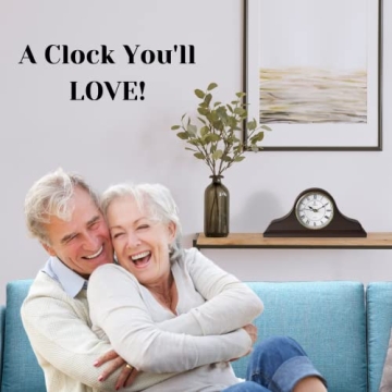 Mantel Clock Battery Operated - Wooden Mantle Clock for Living Room Decor Above Fireplace Mantel, Office, Shelf & Home Décor Gift 15x7.5 - Silent Wood Mantel Clock for Living Room Table - Easy to Read