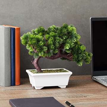 Juvale Artificial Fake Bonsai Tree for Office Desk, Potted Japanese Pine for Bookshelf Decoration, H...