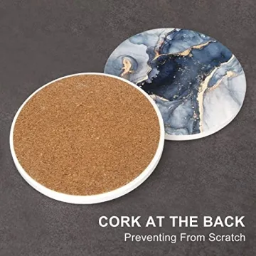 Navy Blue Marble Coasters Set with Holder for All Occasions