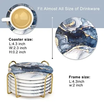 Navy Blue Marble Coasters Set with Holder for All Occasions