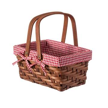 Wickerwise Small Rectangular Woodchip Picnic Baskets with Double Folding Handles, Natural Hand-Woven...