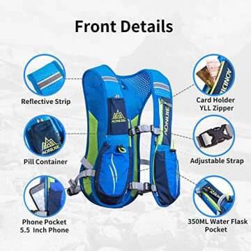 AONIJIE 5.5L Running Hydration Vest Pack with 6 Safety Pockets Adjustable & Lightweight Hydration Ba...