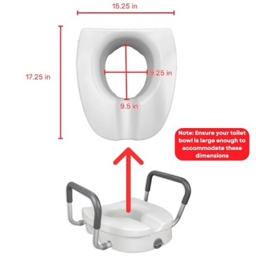RMS Raised Toilet Seat - 5 Inch Elevated Riser with Adjustable Padded Arms - Toilet Safety Seat for Elongated or Standard Commode