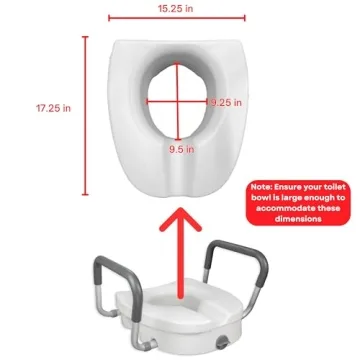 RMS Raised Toilet Seat - 5 Inch Elevated Riser with Adjustable Padded Arms - Toilet Safety Seat for Elongated or Standard Commode