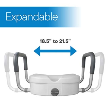 RMS Raised Toilet Seat - 5 Inch Elevated Riser with Adjustable Padded Arms - Toilet Safety Seat for Elongated or Standard Commode