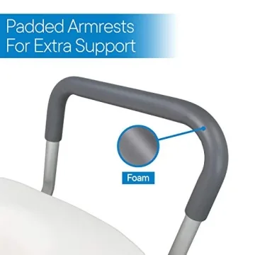 RMS Raised Toilet Seat - 5 Inch Elevated Riser with Adjustable Padded Arms - Toilet Safety Seat for Elongated or Standard Commode