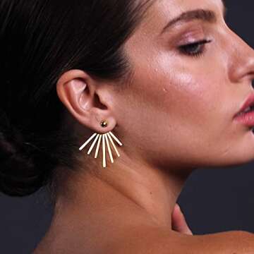 Emmanuela Edgy Ear Jacket Earrings Handmade from Sterling Silver Elegant Double Sided Earrings with ...