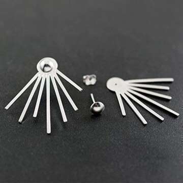 Emmanuela Edgy Ear Jacket Earrings Handmade from Sterling Silver Elegant Double Sided Earrings with Spikes Statement Jewelry Valentine's Day Gift for Her