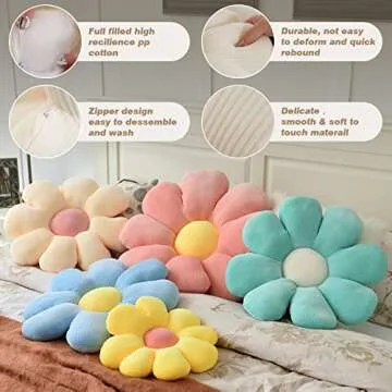 ZAKUN Flower Pillow, Daisy Flower Throw Pillows,29.5" Cute Flower Shaped Pillow Seating Cushion, Aesthetic Flower Decorative Pillows for Sofa Couch Bed Room Décor,Beige