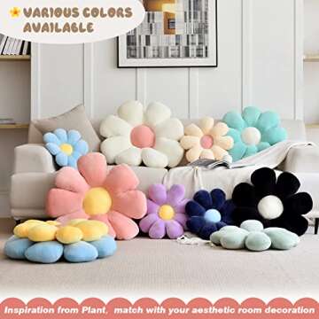 ZAKUN Flower Pillow, Daisy Flower Throw Pillows,29.5" Cute Flower Shaped Pillow Seating Cushion, Aesthetic Flower Decorative Pillows for Sofa Couch Bed Room Décor,Beige