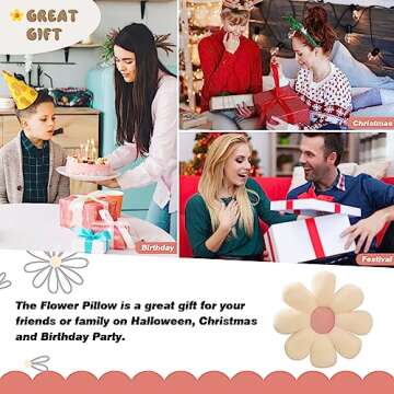 ZAKUN Flower Pillow, Daisy Flower Throw Pillows,29.5" Cute Flower Shaped Pillow Seating Cushion, Aesthetic Flower Decorative Pillows for Sofa Couch Bed Room Décor,Beige