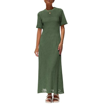 PRETTYGARDEN Womens Eyelet Cover Up Dress 2025 Summer Vacation Resort Maxi Dresses Beach Short Sleev...