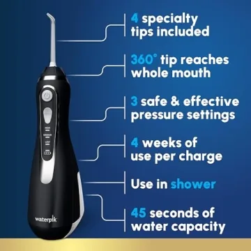 Waterpik Cordless Advanced 2.0 Water Flosser For Teeth, Gums, Braces, Dental Care With Travel Bag and 4 Tips, ADA Accepted, Rechargeable, Portable, and Waterproof, Black WP-582, Packaging May Vary