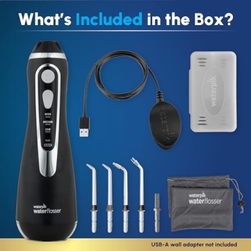 Waterpik Cordless Advanced 2.0 Water Flosser For Teeth, Gums, Braces, Dental Care With Travel Bag and 4 Tips, ADA Accepted, Rechargeable, Portable, and Waterproof, Black WP-582, Packaging May Vary