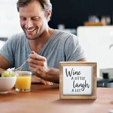 MACVAD Wine a Little Laugh a Lot Small Wood Wine Sign for Home Decor, Rustic Wood Box Sign for Kitch...