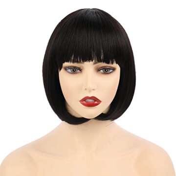 Onedor 10" Short Straight Hair Flapper Cosplay Costume Bob Wig (4#-Dark Brown)
