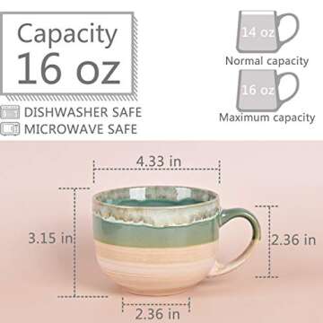 Bosmarlin Large Ceramic Coffee Mug Set of 2, Stoneware Jumbo Latte Mugs for Office and Home, 16 Oz, ...