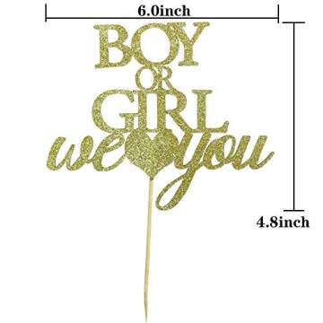 Boy or Girl Cake Topper, Gender Reveal Party Decor - He or She - Baby Shower Party Decorations (Gold...