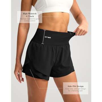 SANTINY Women's 2 in 1 Running Shorts with Pockets 3" High Waisted Exercise Workout Athletic Shorts for Women with Liner(Black_XXL)