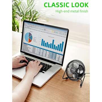xasla 4 Inch Small USB Desk Fan, Mini Quiet Fan with Metal Construction & Strong Airflow & 360°Adju...
