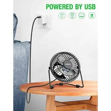 xasla 4 Inch Small USB Desk Fan, Mini Quiet Fan with Metal Construction & Strong Airflow & 360°Adjustable Tilt Angle, Personal Cooling Fan for Desktop Office (Black)…