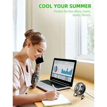 xasla 4 Inch Small USB Desk Fan, Mini Quiet Fan with Metal Construction & Strong Airflow & 360°Adjustable Tilt Angle, Personal Cooling Fan for Desktop Office (Black)…