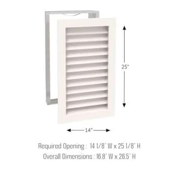 Worth Home Products - 14 Wide x 25 High Vertical Decorative AC Return for Walls Only - Wood Louvered Design - Primed White Vent Cover - Holds 14x25x1 Air Filter - Easy DIY Install Cold Air Intake