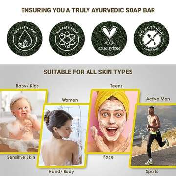 Simply Vedic 6-Pack Soap Bar Collection For Body, Hand, Face; Holy Basil (Tulsi) (3Pc), Neem (3Pc). Cold Pressed Handmade For Men & Women (3.5 Oz. X 6)