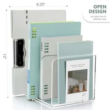 Acrylic Magazine Holder Desk Organizer Workspace Sorters，Clear Bookend File Sorter Holder，Folder Rack, Office Accessories Organization Storage with 3 Vertical Compartments