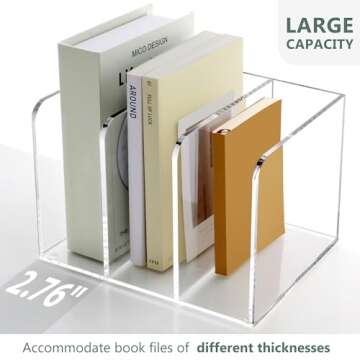Acrylic Magazine Holder Desk Organizer Workspace Sorters，Clear Bookend File Sorter Holder，Folder Rack, Office Accessories Organization Storage with 3 Vertical Compartments