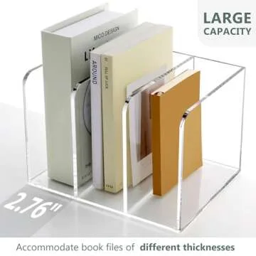 Acrylic Magazine Holder Desk Organizer Workspace Sorters，Clear Bookend File Sorter Holder，Folder Rack, Office Accessories Organization Storage with 3 Vertical Compartments