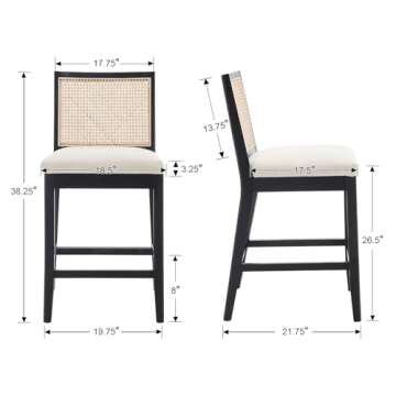 BESTANO Rattan Counter Stools Set of 2, 26 Inches Modern Farmhouse Black Wooden Counter Height Bar S...