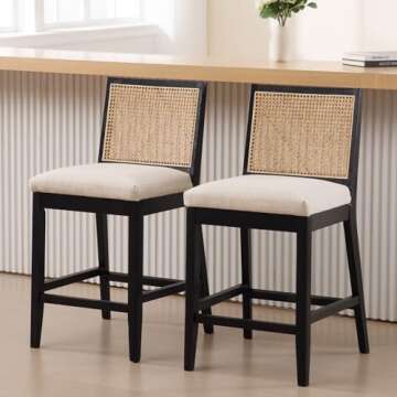 Stylish BESTANO Rattan Counter Stools Set of 2 | 26"