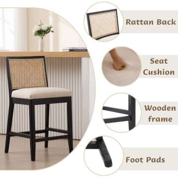 Stylish BESTANO Rattan Counter Stools Set of 2 | 26"