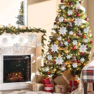 24PCS Snowflake Christmas Decorations, 3D Large Silver Paper Snowflakes Garland Hanging Snow Flakes ...