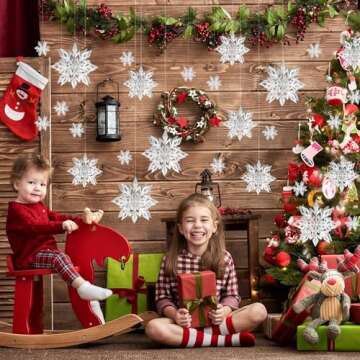 24PCS Snowflake Christmas Decorations, 3D Large Silver Paper Snowflakes Garland Hanging Snow Flakes for Winter Wonderland Christmas Party Decorations Holiday New Year Home Decor, Argent Silver