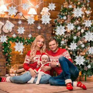 24PCS Snowflake Christmas Decorations, 3D Large Silver Paper Snowflakes Garland Hanging Snow Flakes for Winter Wonderland Christmas Party Decorations Holiday New Year Home Decor, Argent Silver