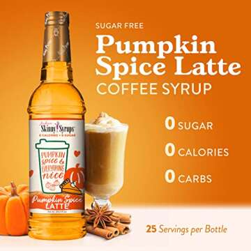 Jordan's Skinny Syrups, Pumpkin Spice Latte Coffee Syrup, Sugar Free, 25.4 Ounces, Zero Calorie Drin...
