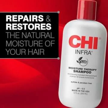 CHI Infra Shampoo, Gently Cleanses Scalp & Hair, Hydrating & Nourishing For All Hair Types, Designed for Heat Damaged Hair, Sulfate, Paraben, & Cruelty-Free, 12 Oz