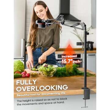 CACENCAN Overhead Camera Mount, 5lb Horizontal Load-Bearing, 360° Adjustable Camera Stand for Desk,...