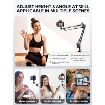 CACENCAN Overhead Camera Mount, 5lb Horizontal Load-Bearing, 360° Adjustable Camera Stand for Desk, Flexible Camera Arm Desk Mount, with Phone Clamp, Tabletop Mount for DSLR Camera/Webcam/Microphone