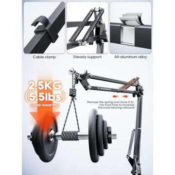 CACENCAN Overhead Camera Mount, 5lb Horizontal Load-Bearing, 360° Adjustable Camera Stand for Desk, Flexible Camera Arm Desk Mount, with Phone Clamp, Tabletop Mount for DSLR Camera/Webcam/Microphone