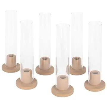 Koyal Wholesale Matte Terracotta Ceramic Taper Candle Holders with Glass Hurricane Shades, Terracotta Taper Candlestick Holders for Taper Candles, Farmhouse Home Decor, Modern Boho (Set of 6)