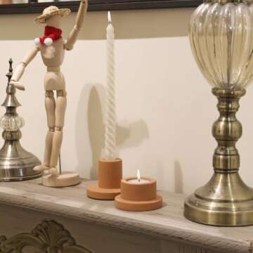 Koyal Wholesale Matte Terracotta Ceramic Taper Candle Holders with Glass Hurricane Shades, Terracotta Taper Candlestick Holders for Taper Candles, Farmhouse Home Decor, Modern Boho (Set of 6)