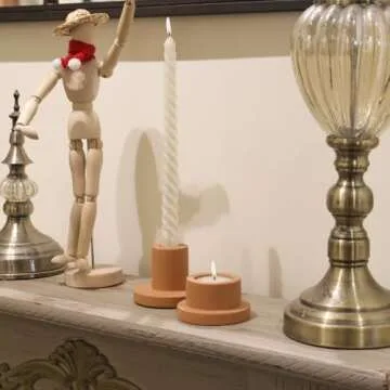 Koyal Wholesale Matte Terracotta Ceramic Taper Candle Holders with Glass Hurricane Shades, Terracotta Taper Candlestick Holders for Taper Candles, Farmhouse Home Decor, Modern Boho (Set of 6)