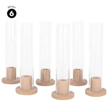Koyal Wholesale Matte Terracotta Ceramic Taper Candle Holders with Glass Hurricane Shades, Terracotta Taper Candlestick Holders for Taper Candles, Farmhouse Home Decor, Modern Boho (Set of 6)