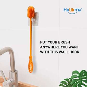 Holikme Silicone Bottle Brush Bottle Cleaner for your Bottles Vase and Glassware Best Water Bottle Cleaning Brush for Washing Containers Orange